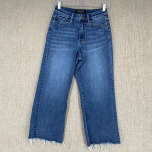 Judy Blue High Rise Crop Wide Leg Jeans Fray Hem Denim‎ Womens 25